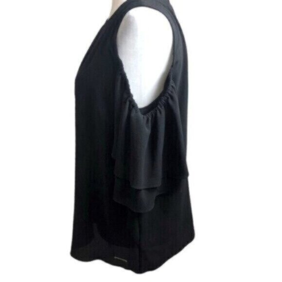 Michael Kors Black Cold Shoulder Dressy Blouse Medium - Picture 3 of 8